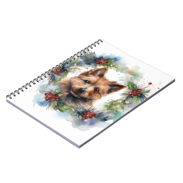 Caderno Espiral Austrália Terrier Christmas Wreath Festivo Pup (Left Side)