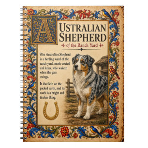 Caderno Espiral Australian Shepherd, Arte do Bestiário Medieval