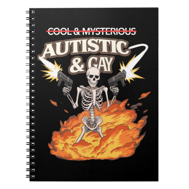 Caderno Espiral Autista e esqueleto Gay Engraçado Autismo consciên (Frente)