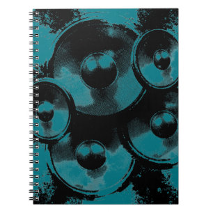 Caderno Espiral Auto-falante pretos e verdes da música