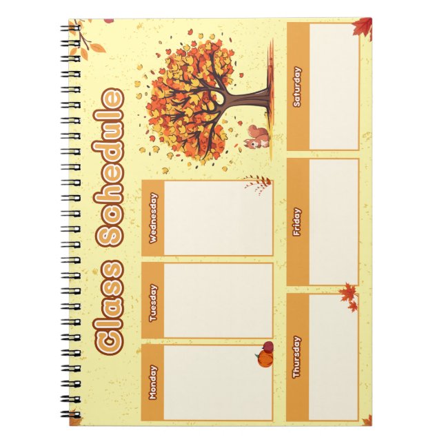 Caderno Espiral Autumn Class Schedule with Cute Fall Illustrations (Frente)