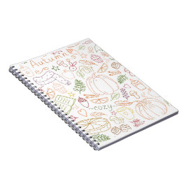 Caderno Espiral Autumn Cozy Doodle Patterle - Fall Pumpkins, Folha