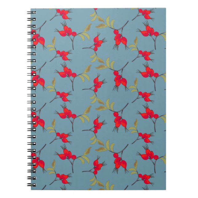 Caderno Espiral Autumn Fall Notebook with rosehip pattern (Frente)