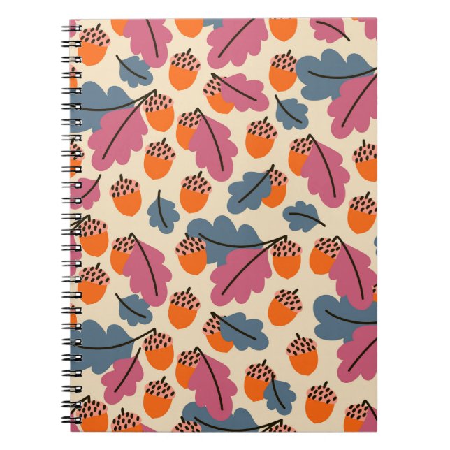 Caderno Espiral Autumn Oak: Leaves e Acorns Pattern (Frente)