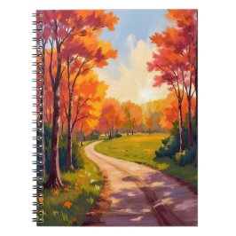 Caderno Espiral Autumn Path | Red Foliage Nature Landscape