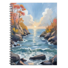 Caderno Espiral Autumn River Sunlight Fall Landscape Watercolor