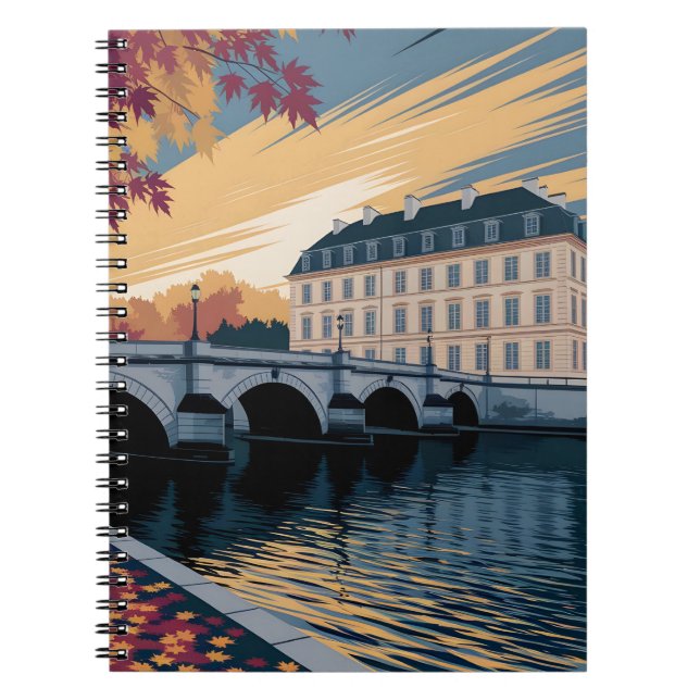 Caderno Espiral Autumn Riverside European City Illustration Art (Frente)