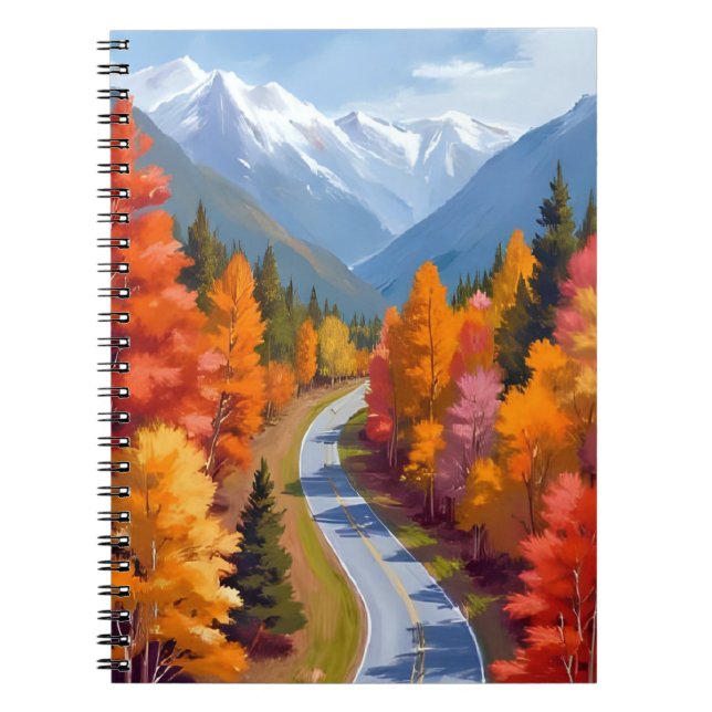 Caderno Espiral Autumn Road | Fall Foliage Watercolor Nature (Frente)