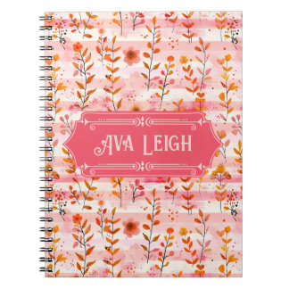 Caderno Espiral Ava Leigh Pink e Orange Watercolor Floral