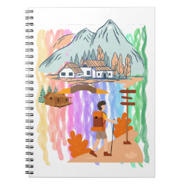 Caderno Espiral Aventura de caminhada de desenho animado multicolo