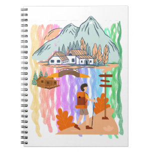 Caderno Espiral Aventura de caminhada de desenho animado multicolo