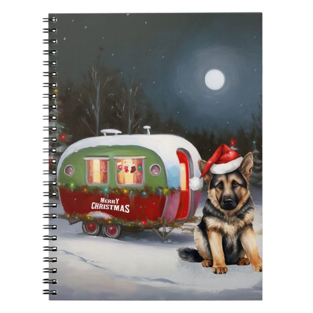 Caderno Espiral Aventura de Natal do Caravan, German shepherd de i (Frente)