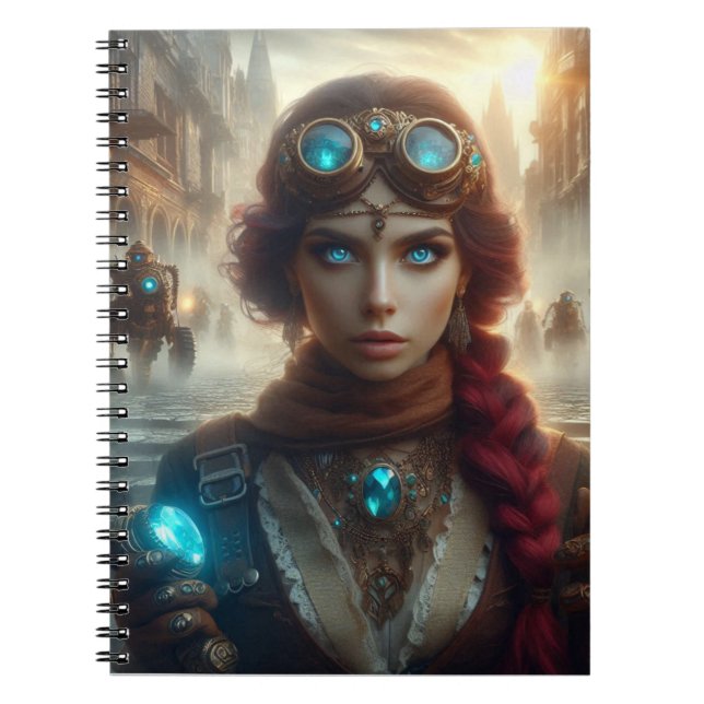 Caderno Espiral Aventura de Senhora Industrial Vitoriana Steampunk (Frente)