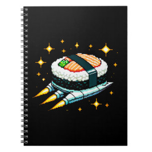 Caderno Espiral Aventura de Sushi Espacial de 8 Bits - Arte Cósmic