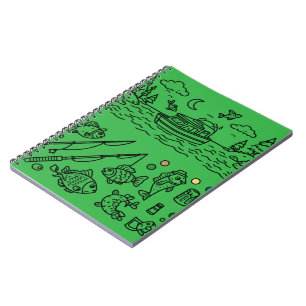 Caderno Espiral Aventura Divertida de Pesca Arte Doodle