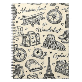 Caderno Espiral Aventuras de Viagem Vintage Padrão Perfeito