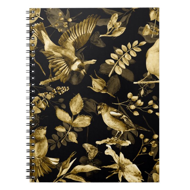 Caderno Espiral Aves Aquáticas: Design Floral Vintage. (Frente)