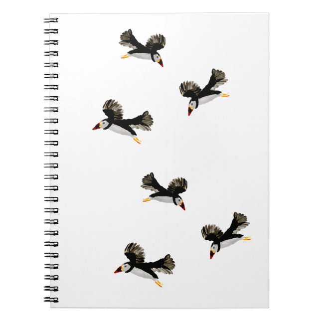 Caderno Espiral Aves Costeiras Voando Puffins (Frente)