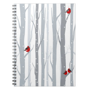 Caderno Espiral Aves de inverno: Árvores Cinzas, Aves Vermelhas