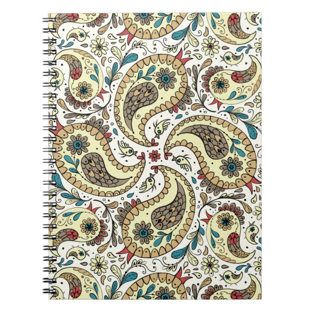Caderno Espiral Aves de salsa, amarelas/castanhas e brancas (Frente)