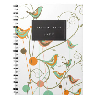 Caderno Espiral Aves de Verão Whimsical Nadam Vinhas Naturais Mode