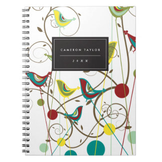 Caderno Espiral Aves de Verão Whimsical Nadam Vinhas Naturais Mode