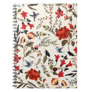 Caderno Espiral Aves e Flores: Design Floral sem costura
