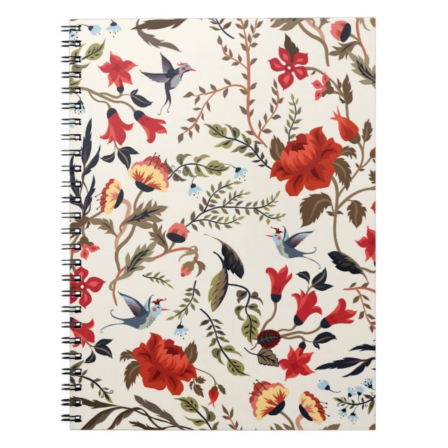 Caderno Espiral Aves e Flores: Design Floral sem costura (Frente)
