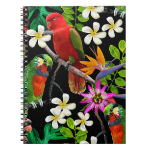 Caderno Espiral aves exóticas e flores lindas