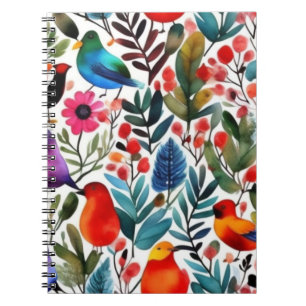 Caderno Espiral Aves florais coloridas