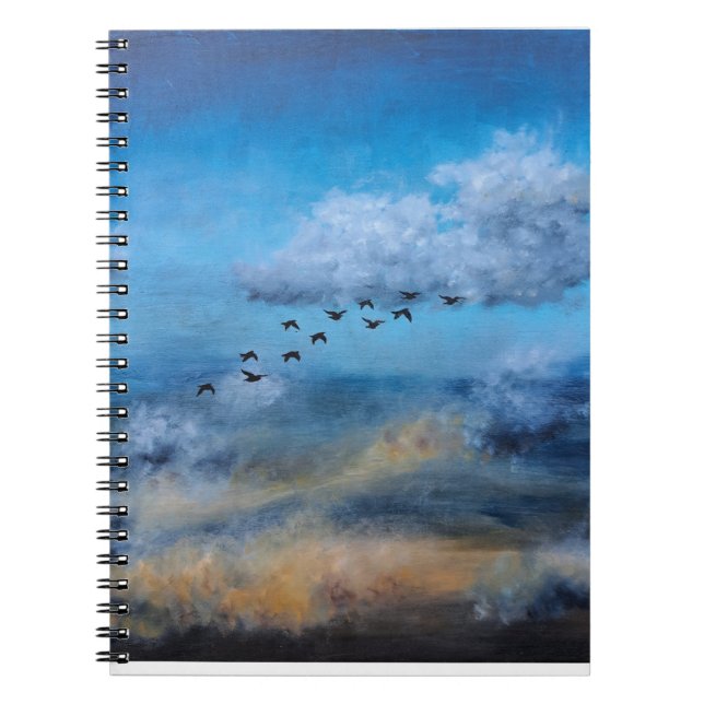 Caderno Espiral Aves Nuvens Autumn Sky Ornithologista Nature Chang (Frente)