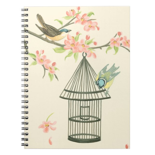 Caderno Espiral Aves Pequenas Empoleiradas em uma ramificação e em (Frente)