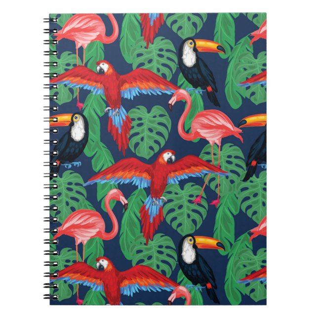 Caderno Espiral Aves Tropicais Em Cores Brilhantes (Frente)
