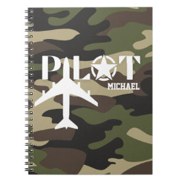 Caderno Espiral Avião militar e piloto, Camuflagem, Minimalista