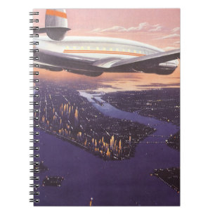 Caderno Espiral Avião Vintage sobre o rio Hudson, Nova Iorque