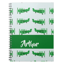 Caderno Espiral Aviões voadores verdes em azul