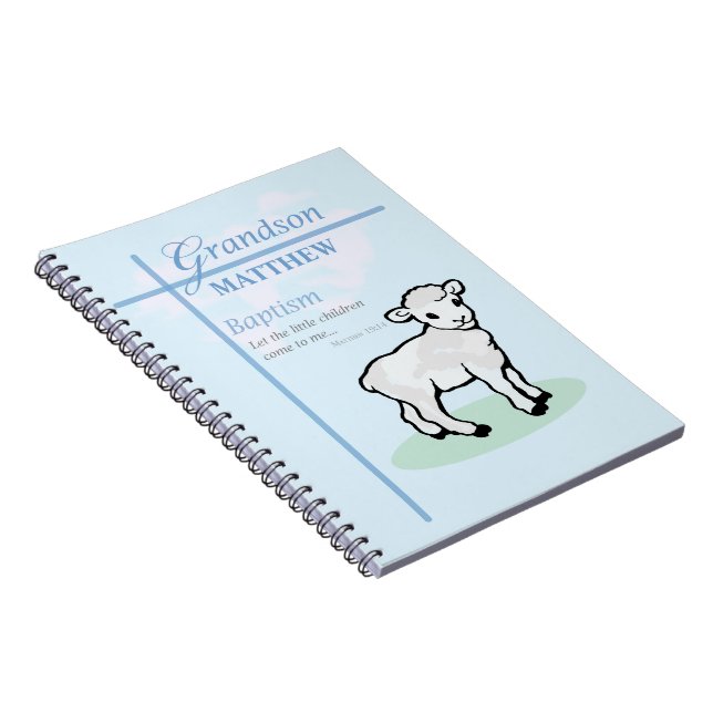 Caderno Espiral Avô Baptism Blue Boy Lamb Personalizado (Lado Direito)
