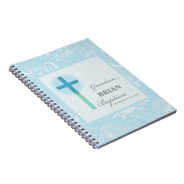 Caderno Espiral Avô Baptism Blue Lace Personalizado (Lado Direito)