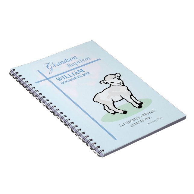 Caderno Espiral Avô Baptism Blue Lamb Personalizado (Lado Direito)