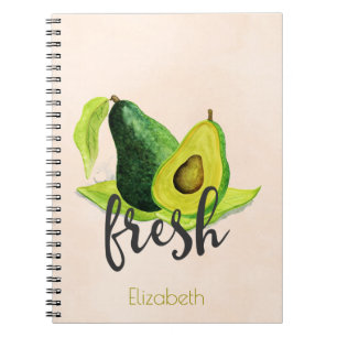 Caderno Espiral Avocado verde fresco Fruta de vida em aquarela