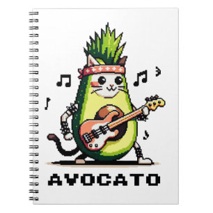 Caderno Espiral Avocato - Engraçado Arte Pixel Avocado Gato Jogand