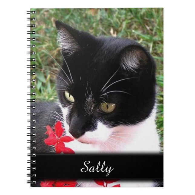 Caderno Espiral Awesome Tuxedo Cat in Garden Personal (Frente)