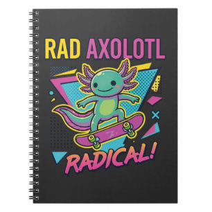 Caderno Espiral Axolote de skate radical estilo retrô anos 90 neon