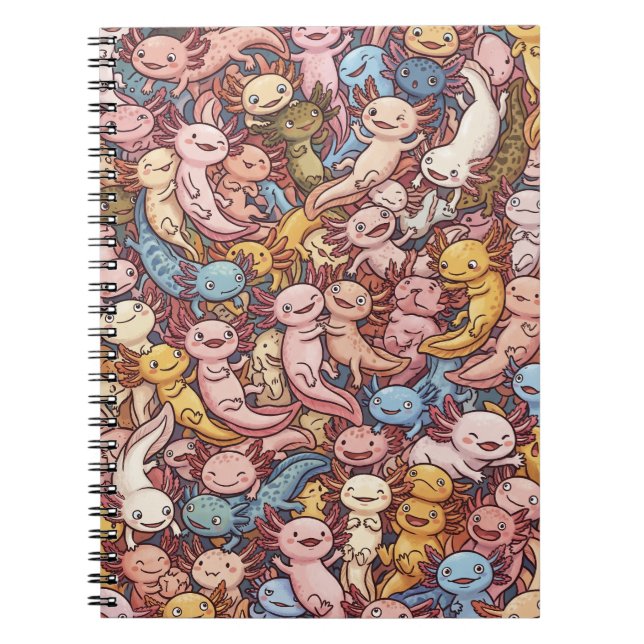 Caderno Espiral Axolotl Cuddle Crowd – Whimsical Smiles Everywhere (Frente)