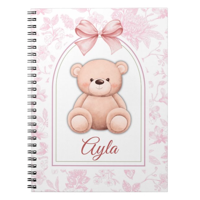 Caderno Espiral Ayla | Design de Enfermeiro de Urso Rosa Personali (Frente)
