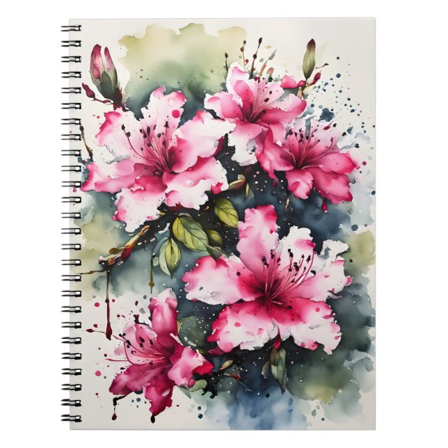 Caderno Espiral Azaléia - Flores aquarela (Frente)