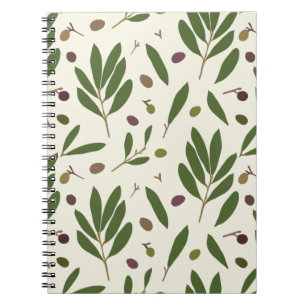 Caderno Espiral Azeitonas e ramos minimalistas - padrão uniforme.
