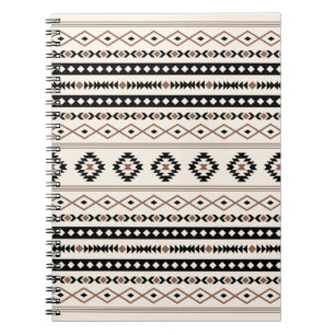 Caderno Espiral Aztec Brown Black Cream Mixed Motifs Pattern Beach