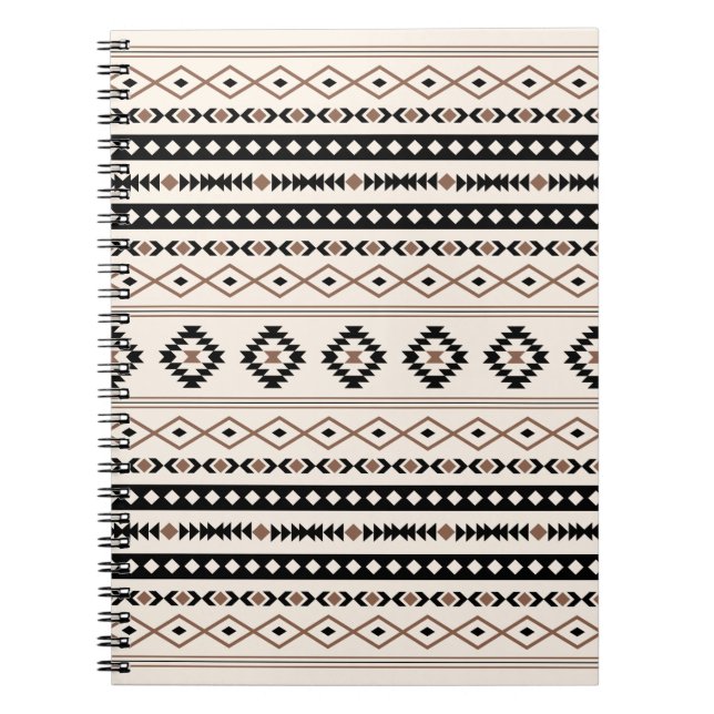 Caderno Espiral Aztec Brown Black Cream Mixed Motifs Pattern Beach (Frente)