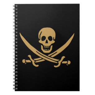 Caderno Espiral Aztec Dourado Crânio e Cutlass Pirata Calico Jack